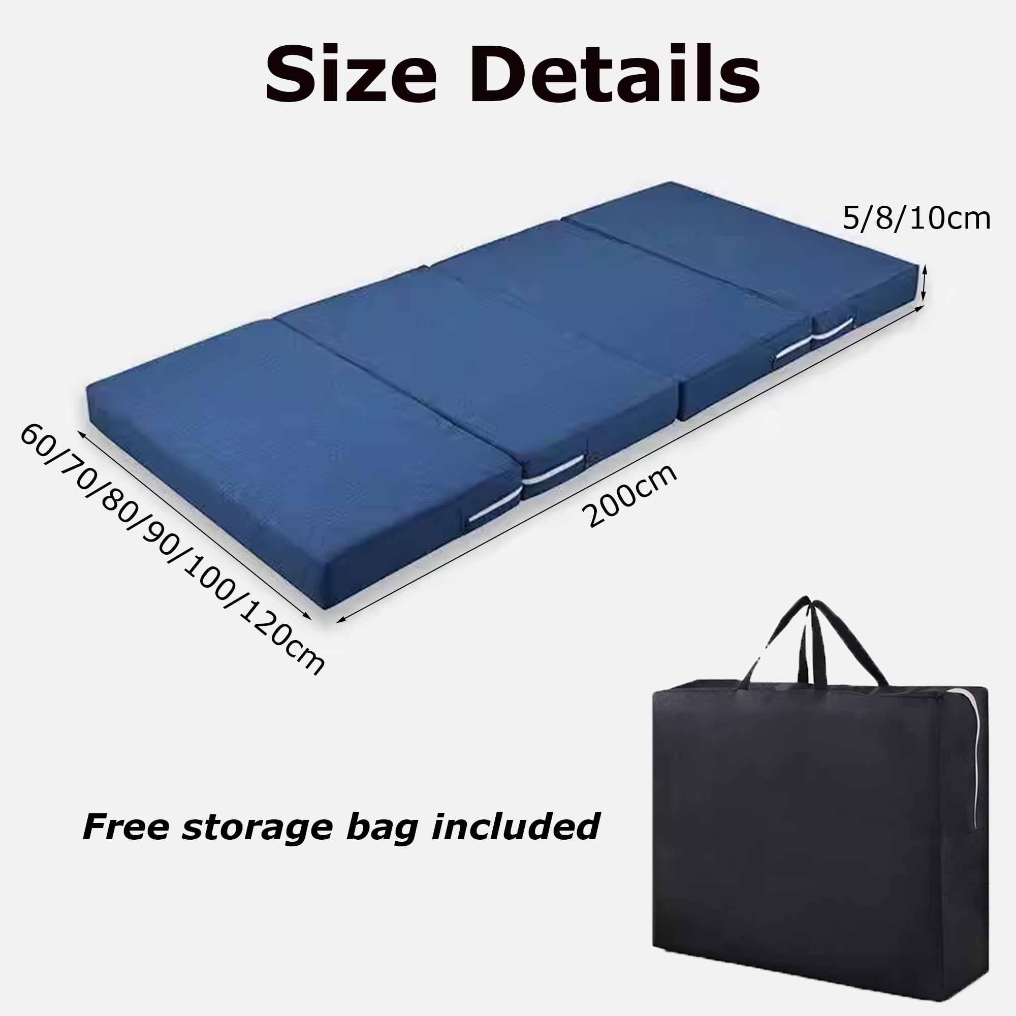 Colchón de dormir plegable de espuma viscoelástica, colchón de piso de 4 pliegues, sofá cama de invitados con funda extraíble lavable, colchón plegable para camping, caravanas y viajes