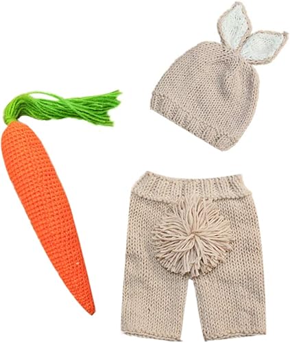 IMEKIS Disfraz de conejo de Pascua para recién nacido, disfraz de ganchillo, gorro de punto de ganchillo, pañal, zanahoria, conjunto de traje de