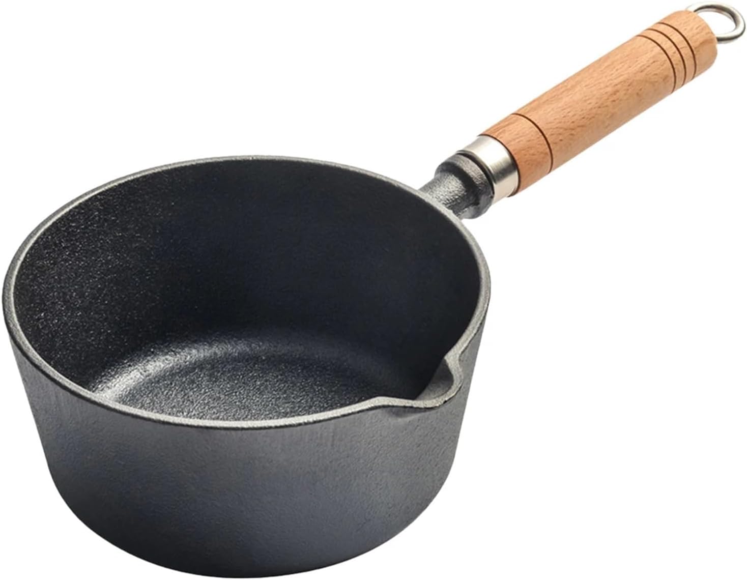 Non-Stick Butter Melting Pot Cast Iron Milk Pan Wooden Handle Mini Boiling Warmer，Compatible for Pouring Oil Heating Frying(14cm)