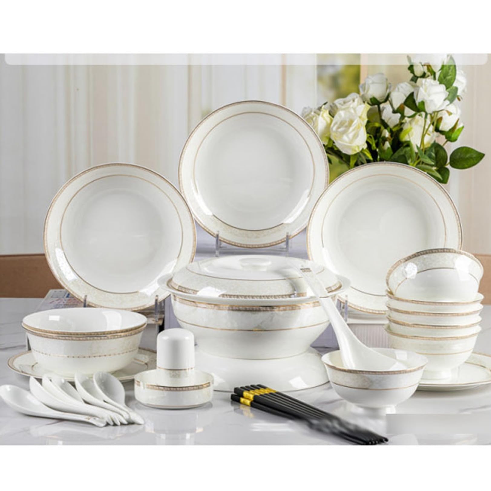 Amazon.co.jp: 食器 白い磁器 18点セット 60点セット お皿棚付き 碗