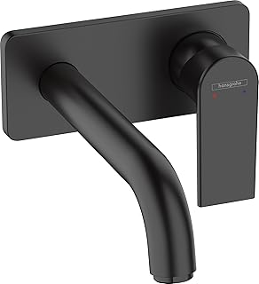 hansgrohe Vernis Shape Flush-Mounted Wash Basin Mixer Tap for Wall Mounting, Bathroom Tap Water-Saving, Matte Black, 1.00