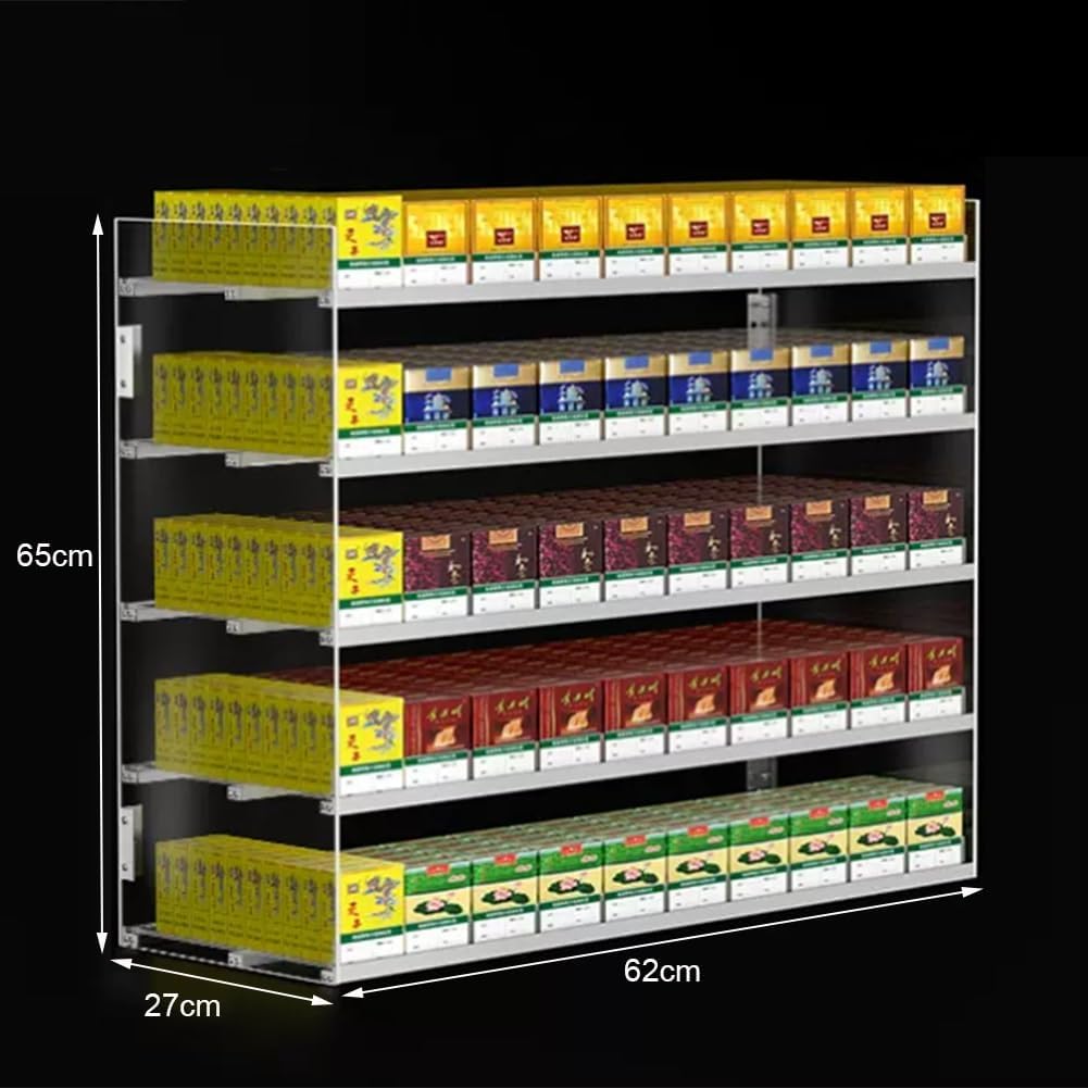 Cigarettes Organiser Holder, Wall Mounted Cigarette Rack, Acrylic Automatic Cigarette Pusher, Suitable for Convenience Stores, Supermarkets, Retail Stores, Coffee Shops ( Color : Clear , Size : 62x27x