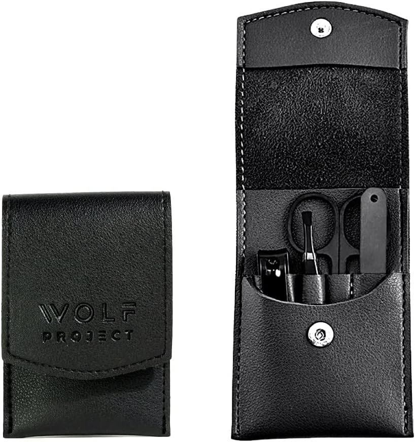 Wolf Project Mens Nail Grooming Kit - Mens Manicure Set: A 4-piece (Tweezers And Nail Clipper Set With File And Scissors) Stainless Steel Grooming Kit For Men - The Perfect Travel Nail Kit For Men