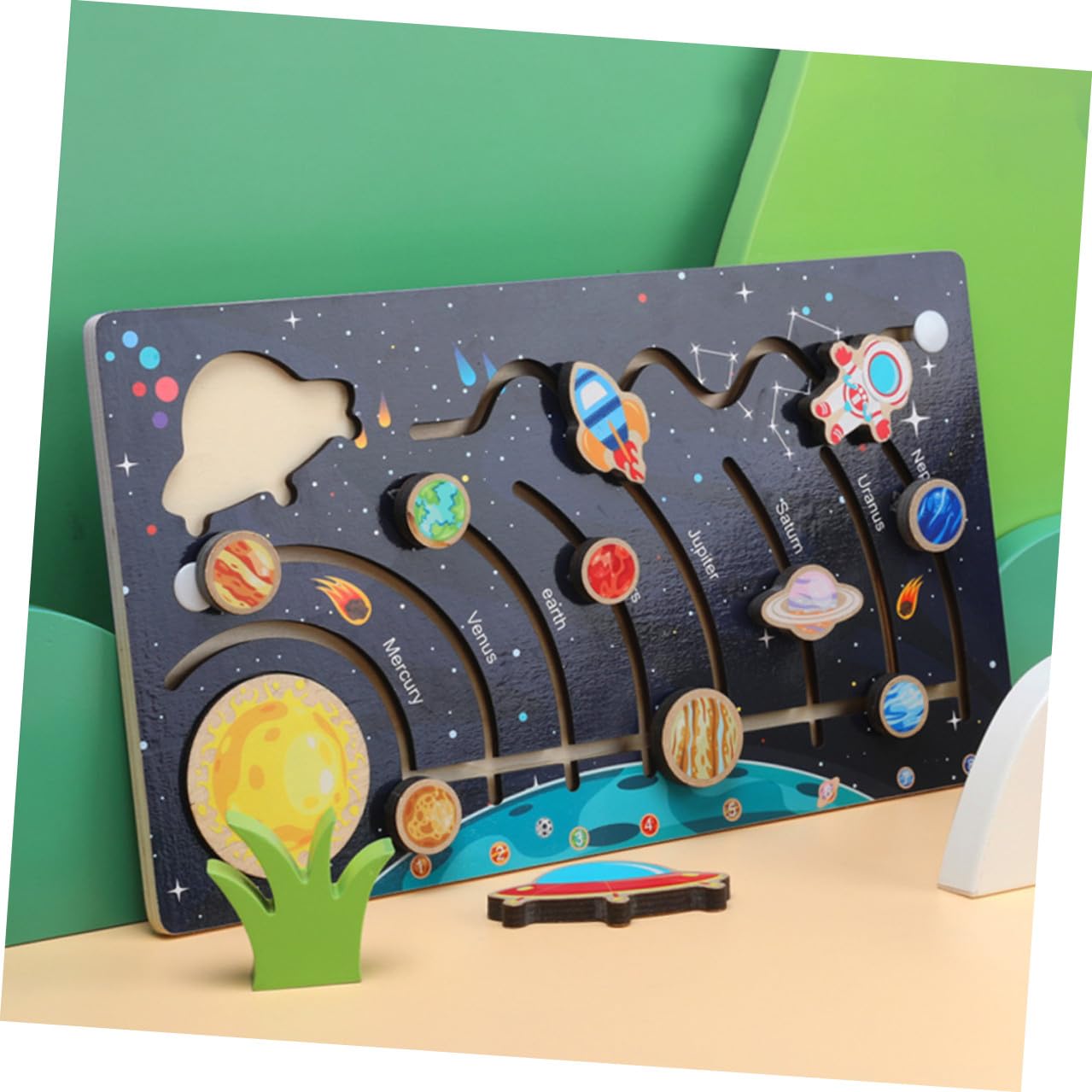 Puzzle Sviluppa Riconoscimento delle Forme e Ragionamento Pianeti Sistema Solare in Legno per Bambini per Attività Prescolari Educative
