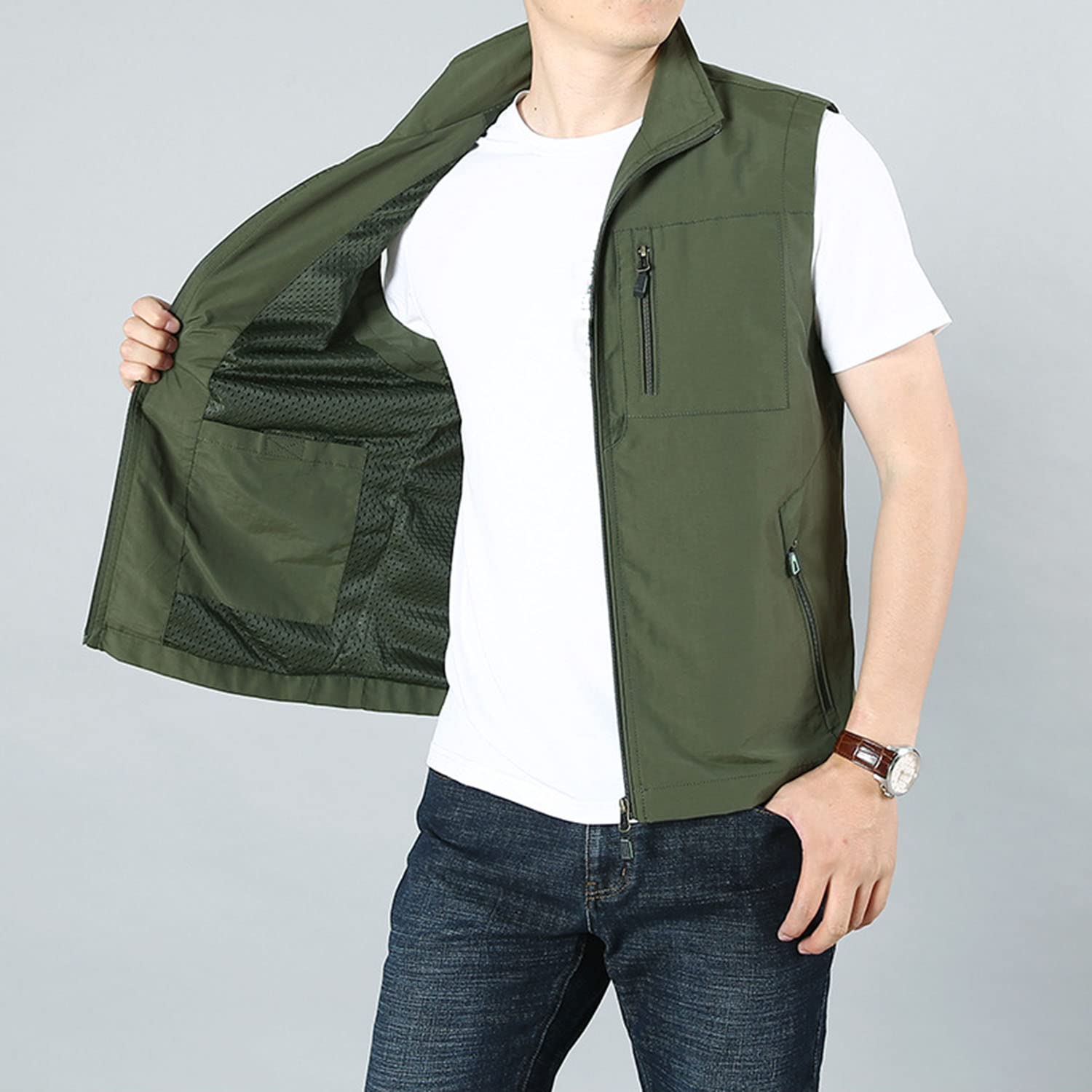 Chaleco De Hombre Chaleco Exteriores Multibolsillos Chaleco Sin Mangas Chaqueta De Pesca Casual Multifuncional Transpirable Chaleco De Fotografía De Utilidad