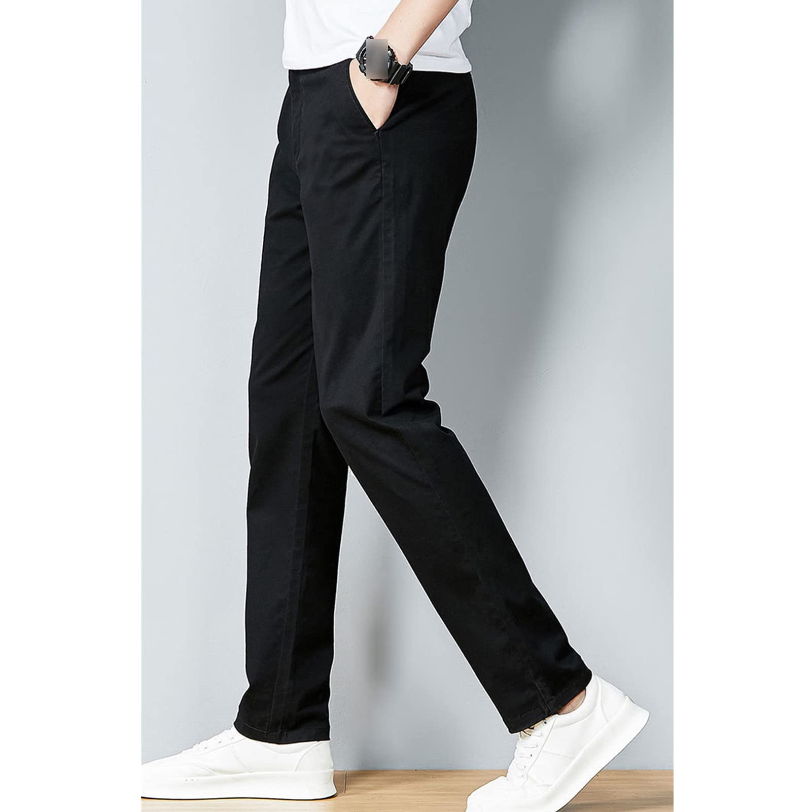 Maiyifu-GJ Men Slim Stretch Casual Pant Solid Color Skinny Comfort Suit Pant Lightweight Wrinkle Resistant Business Trousers (Black,34)