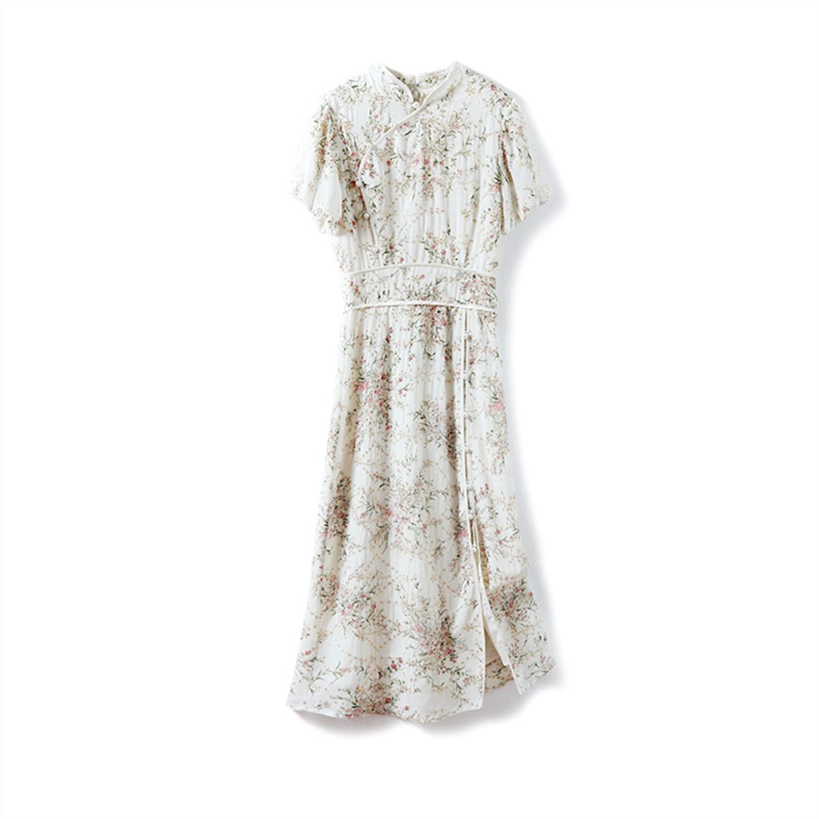 YZDKJ Retro Cheongsam Dress Modern Chinese Improved Cheongsams Embroidery Qipao (Color : Apricots, Size : XL)