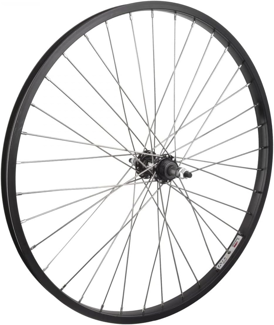 Wheel Rear 26 x 1.75 Black Alloy Cruiser, 3/8 Alloy FW 5-7sp Silver Hub, Bolt On, 12g SS Spokes, 36H