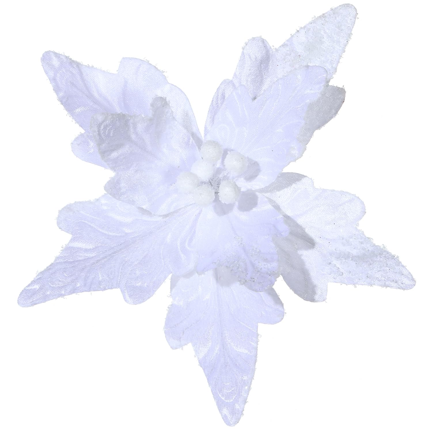 Lot de 6 grandes fleurs de poinsettia artificielles en velours pour décoration de Noël, Nouvel An, mariage, 30 cm (blanc)