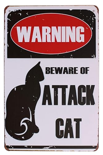 ARTCLUB Warning Beware of Attack CAT Metal Sign Vintage Plaque