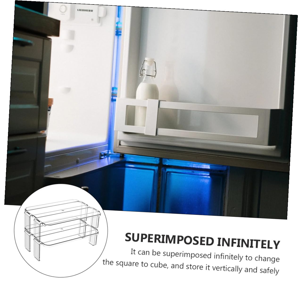 ERINGOGO 2 pezzi Mensola Portaoggetti Impilabile per Frigorifero Organizer Trasparente per Cucina e Tavolo Scaffale Compatto per Spezie e Bottiglie Adatta Casa Ufficio e Ristorante