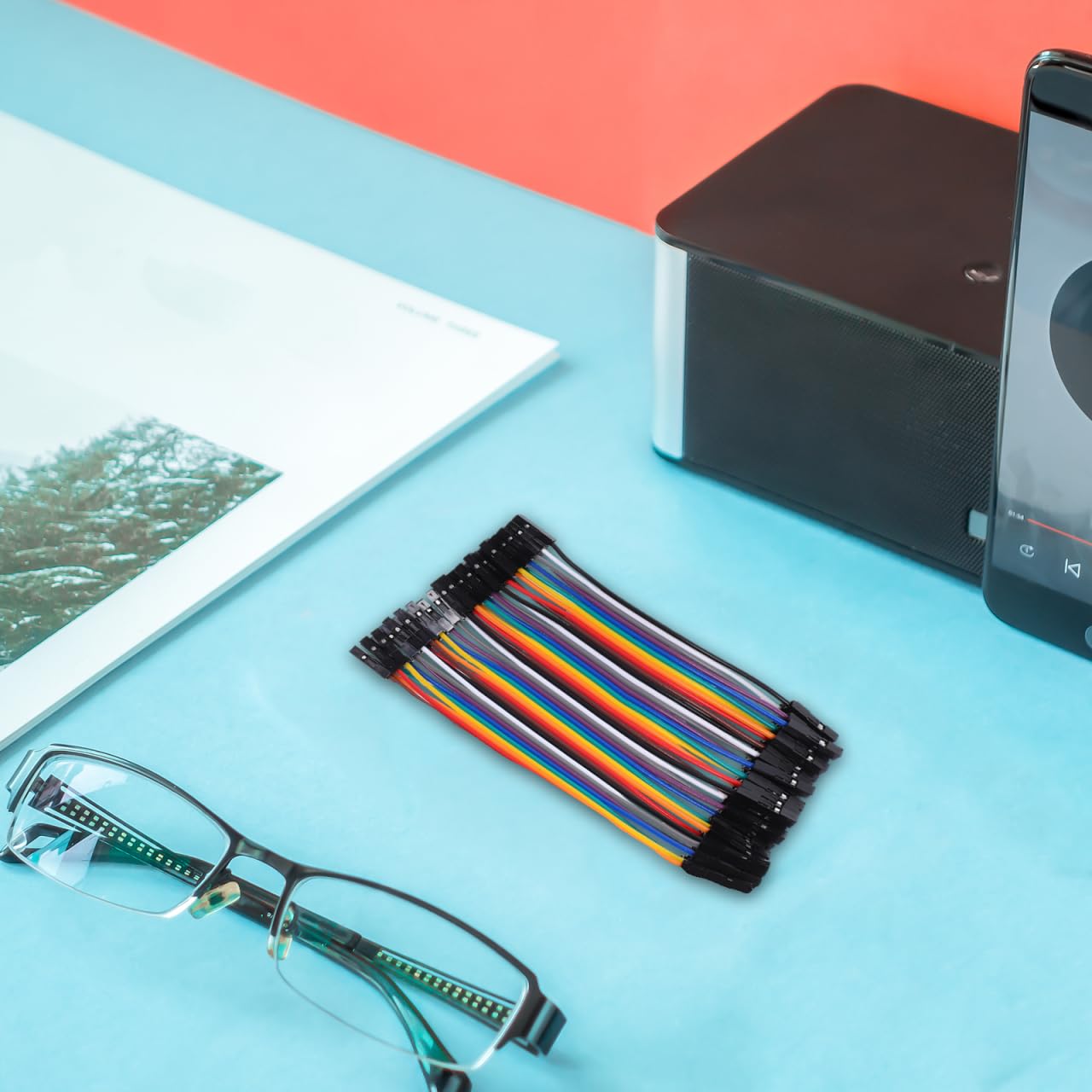Veemoon Set di 40 cavi jumper femmina su presa 10 cm – 2,54 mm, dimensioni griglie, ponti metallici, per ESP32, flessibile e colorato, prototipazione a nastro, per elettronica fai da te