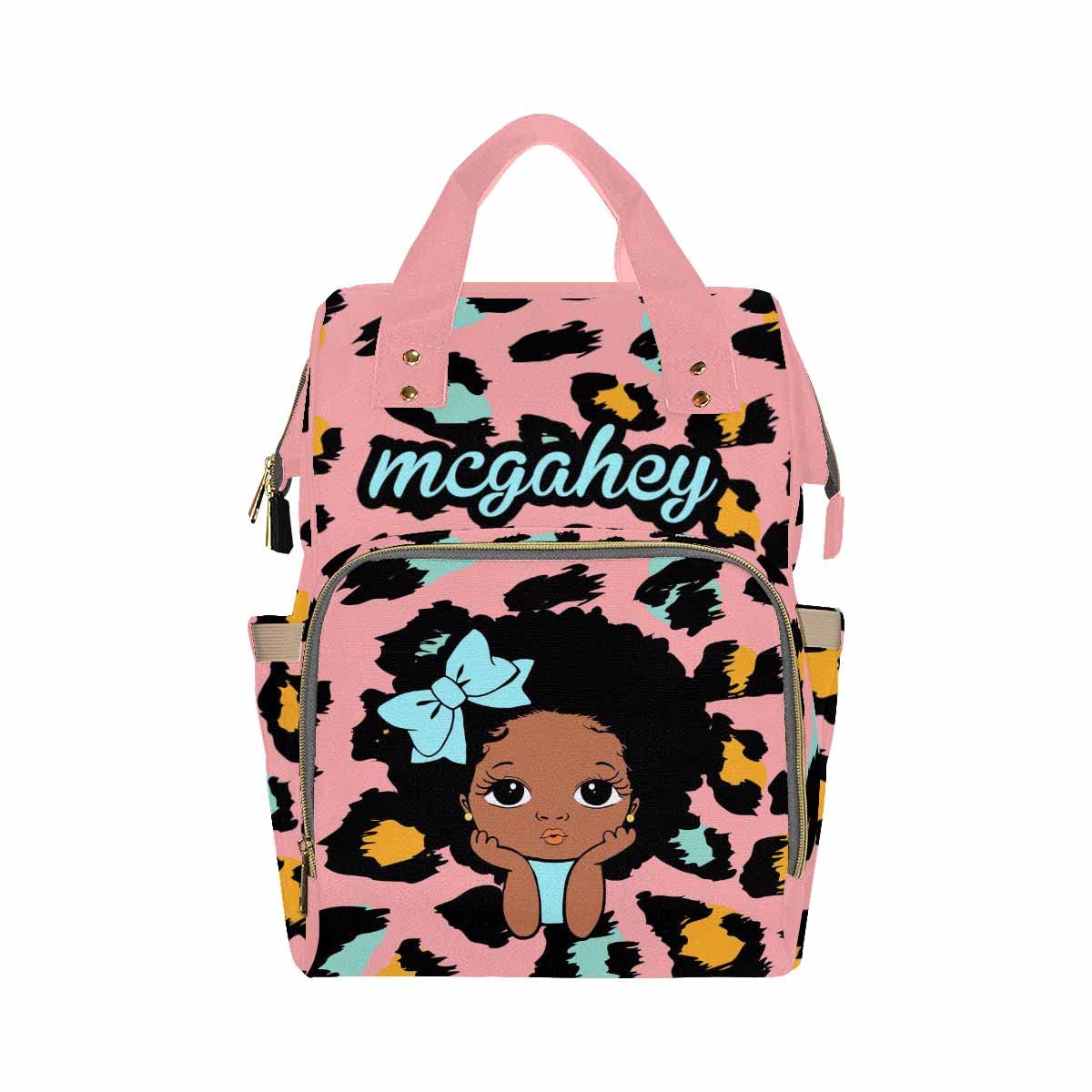 Artsadd Custom Baby Bag Large Capacity Nappy Bag for Mom, Blue Bow Knot Handbags Personalized Name Diaper Backpack with Stroller Straps Gifts for Baby Show New Born