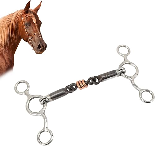Miniatura 5 de TOPINCN Aparador de caballos Rodillo de cobre de acero inoxidable con boca articulada Snaffle Bit Horse Gag Ring Snaffle Latón 5.709 in Boquilla