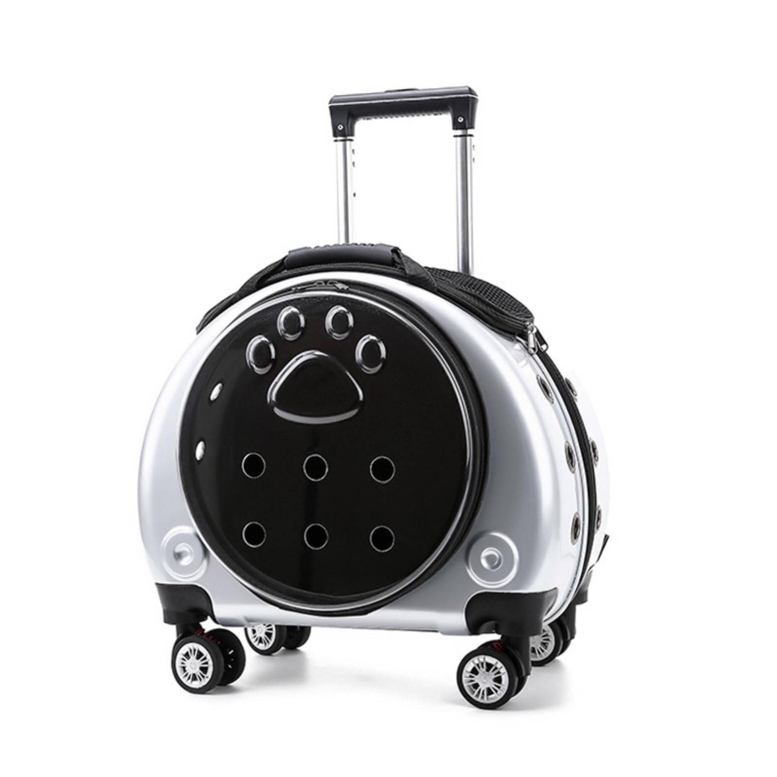 Transportín con Ruedas Transportín con Cápsula Ventilado Mochila Ruedas para Gatos, Viajes, Verinario, Paseos, Plateado