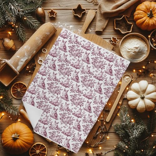 Image of Chinoiserie Corgi Dog Kitchen Towels, Gifts for Corgi Lovers Dish Tea Towels for Kitchen Decor, Grandmillennial Toile de Jouy Dog Decorative Hand Towels for Bathroom, 16x24 Inch(Red)