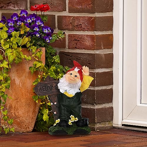Relaxdays Gartenzwerg, Welcome, Garten & Haustür, wetterfester Gnom, HBT 27x22x12 cm, Willkommensfigur, Kunststein, bunt – Bild 5