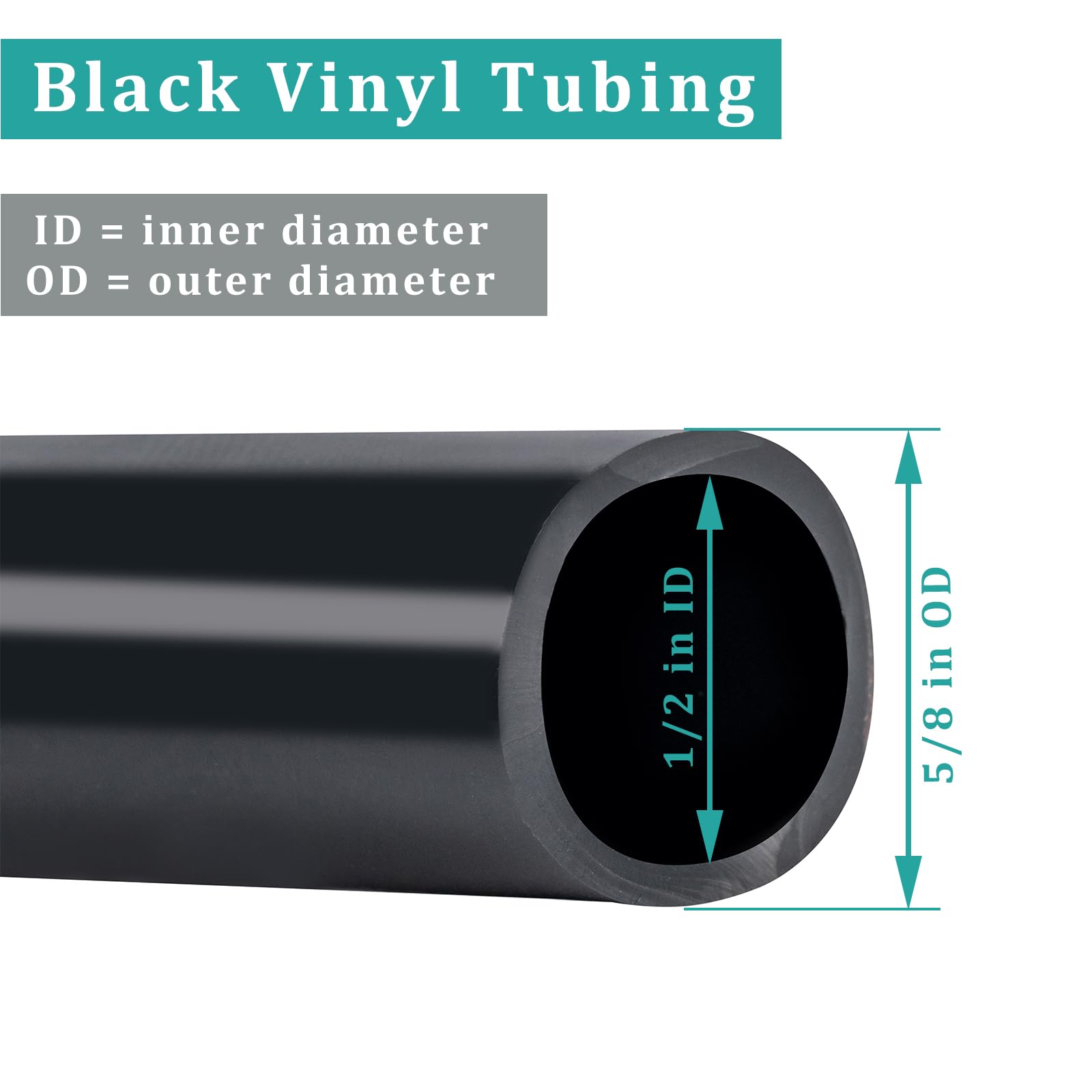 ZY-hosetube Black Vinyl Tubing 1/2” ID × 5/8” OD - 10 Feet PVC Flexible Plastic Tube Hybrid Hose, Transfer Water Air Oil for Pond Fountain Garden, Non-toxic and BPA free