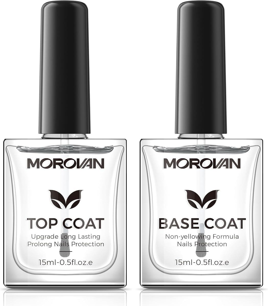 Morovan Base Top Coat Nail Polish: Clear Quick Dry High Glossy Nail Polish Shiny No Chip Long Lasting Air Dry Top Coat for Nail Art Manicure Salon Quality Women Gift