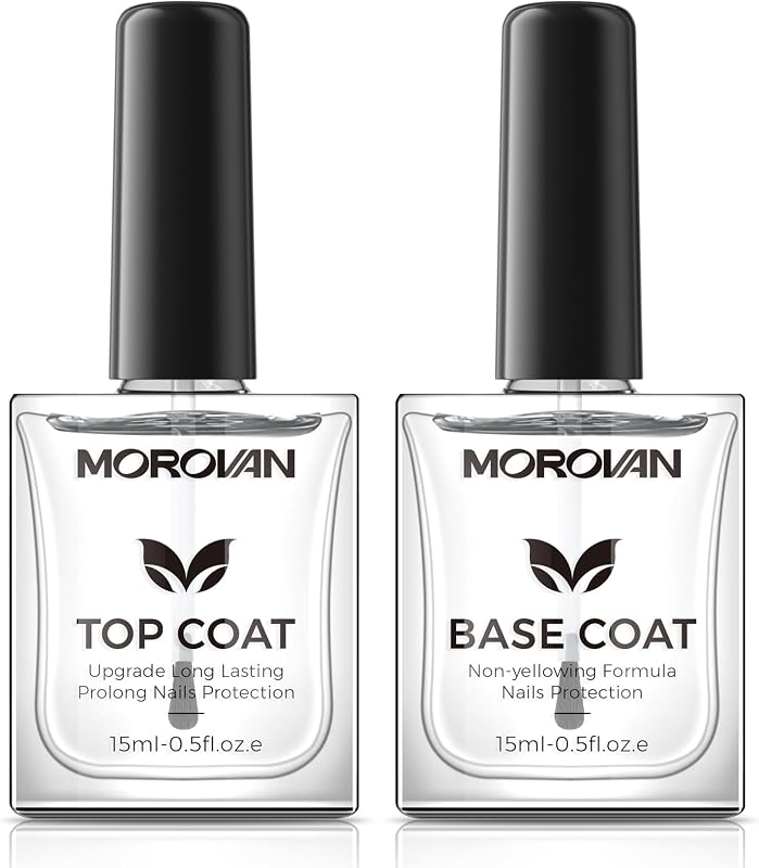 Morovan Base Top Coat Nail Polish: Clear Quick Dry High Glossy Nail Polish Shiny No Chip Long Lasting Air Dry Top Coat for Nail Art Manicure Salon Quality Women Gift