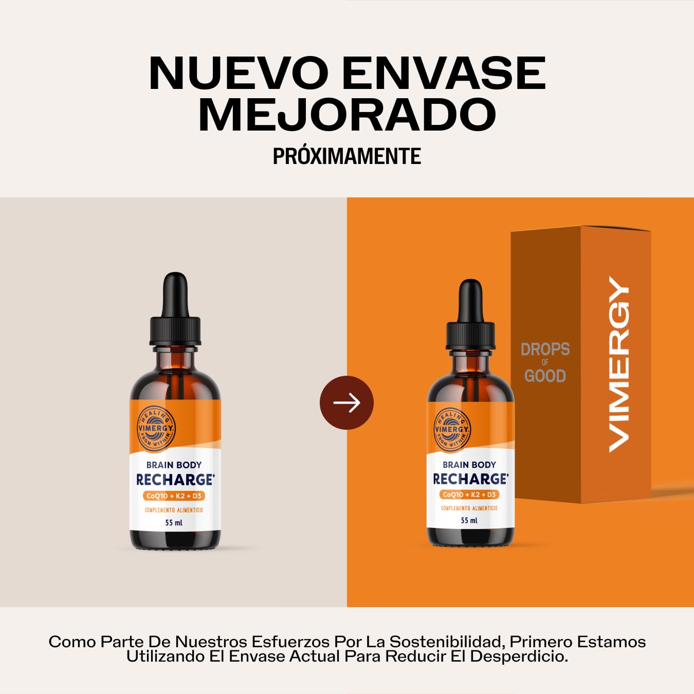 Vimergy Brain Body Recharge* – con vitamina D3, K2 y CoQ10 – Refuerza músculos y huesos – Protege contra los radicales libres – Vegano y sin gluten – 55 mL
