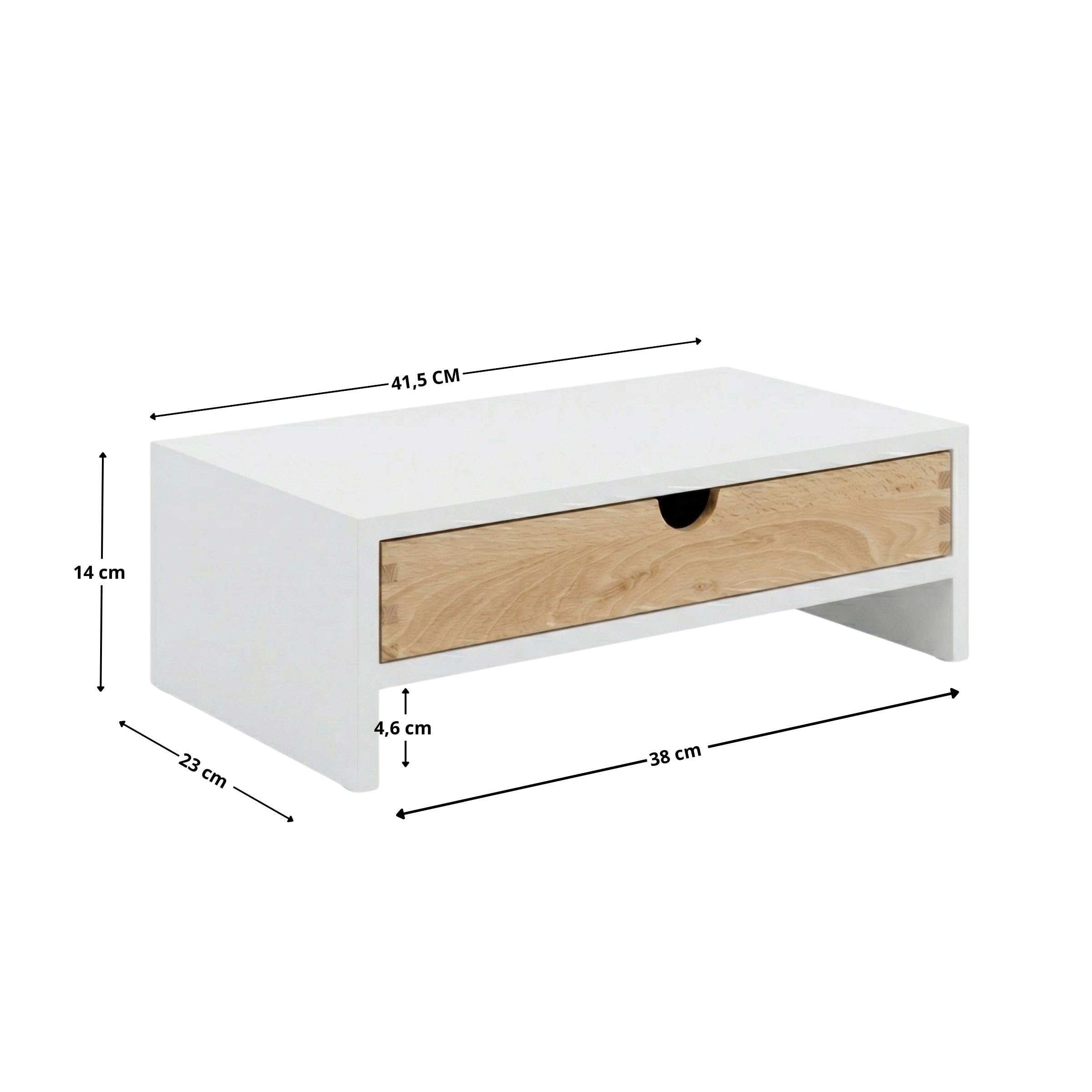 Support de Moniteur avec Tiroir, Blanc | Rehausseur écran Ergonomique en Bois, Support écran PC avec Tiroir, Universel pour Ordinateur Portable ou Écran
