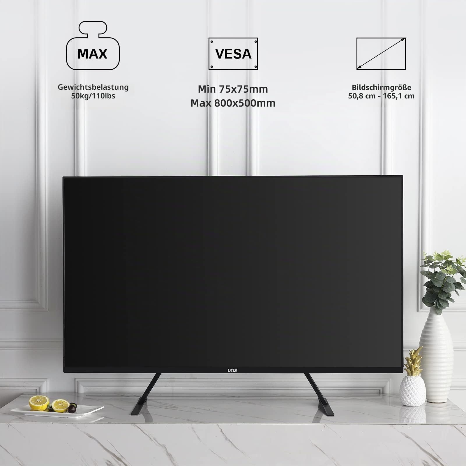 suptek Universal TV Standfüße TV Beine Höhenverstellbarer TV Ständer für 22-65 Zoll TV LCD LED Flach&Curved, Standfuß Fernseher TV Füße VESA 75X75mm bis 800x400mm bis zu 50kg ML1760