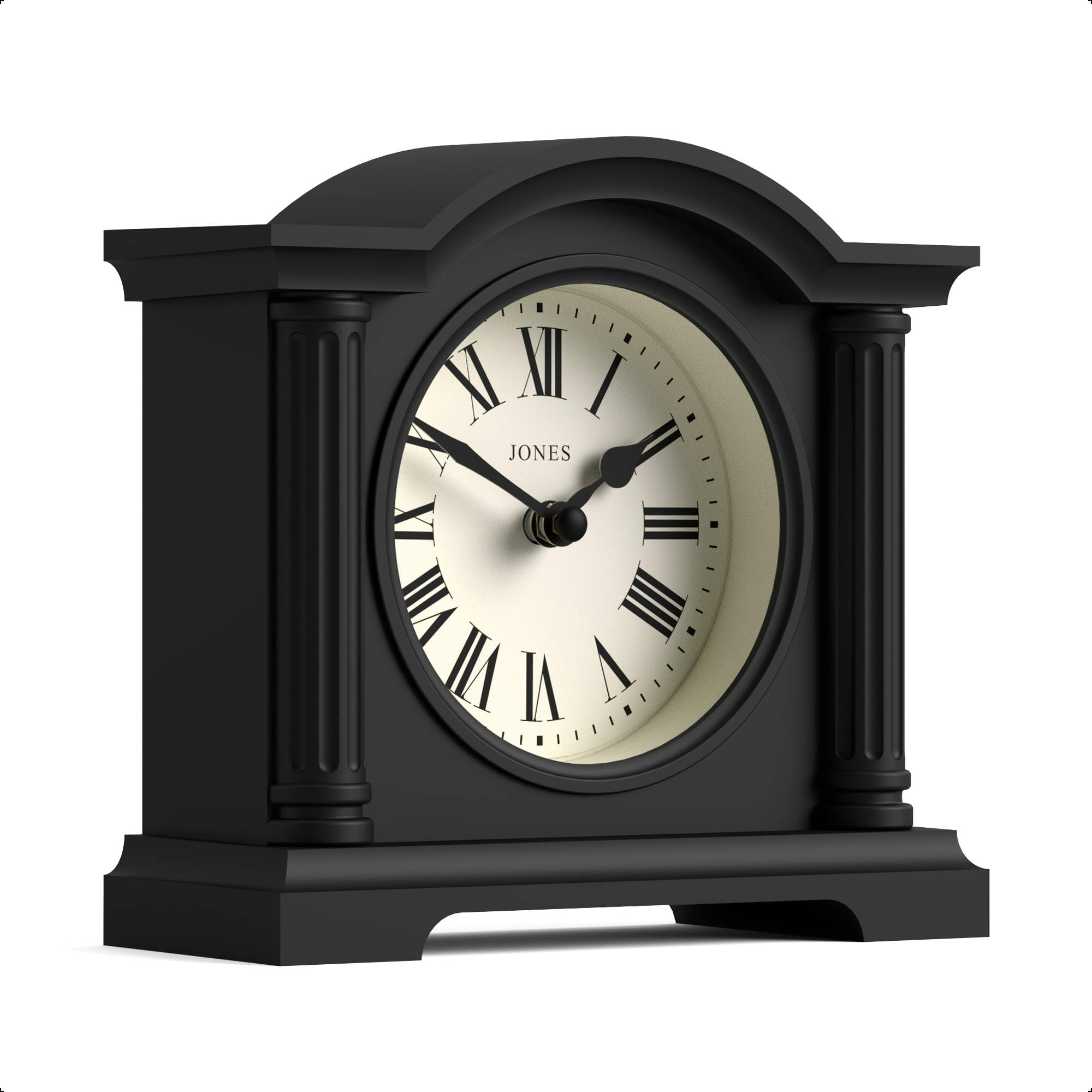 Jones Clocks Black Jones Clocks® Kensington Mantel Clock | Small Classic Arch Top Clock | | Stylish & Contemporary | Ideal For Desk, Mantelpiece, Bookshelf Or Bedside