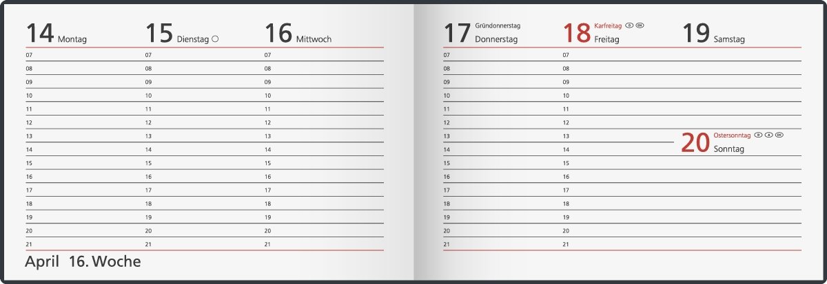 rido Taschenkalender 2019 Septimus Reflection grau: 2 Seiten = 1 Woche. Modell 17 563