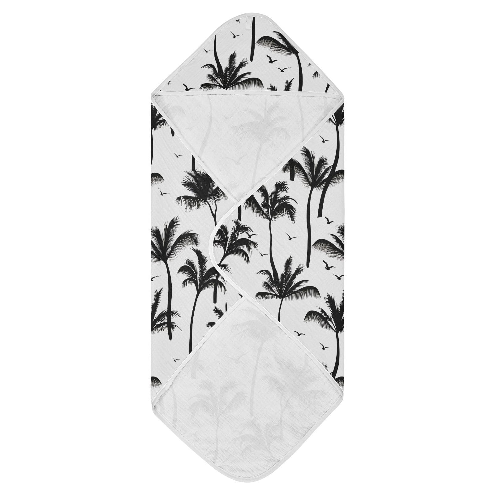 Msyxl Black Palms Birds Hooded Towel - Ultra Soft & Absorbent Muslin Cotton Bath Towel for Babies, Toddlers, Newborn - Boys & Girls Essential 30