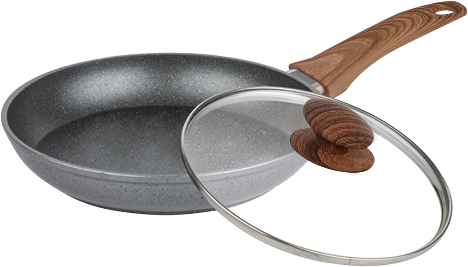 AEX NonStick Copper Frying Pan with Wooden Handles Suitable for