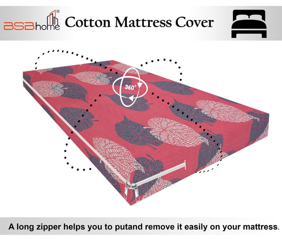 Image of HOMEKART Cotton Floral Printed Double Mattress Protector /Cover with Zipper Chain| All Around Protection with 360 Encasing| Breathable & Dustproof, 78x72x6 Inches -Pink