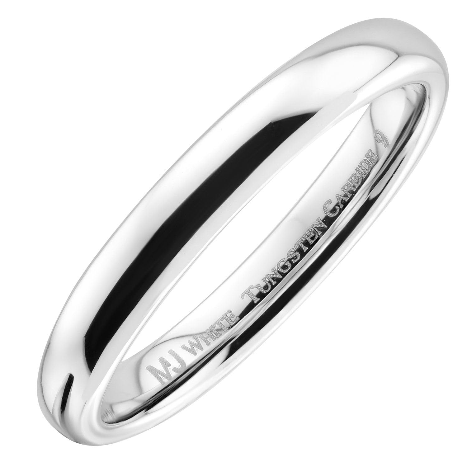 Classic Mirror Polished White Tungsten Carbide 2mm to 10mm Comfort Fit Wedding Band Ring