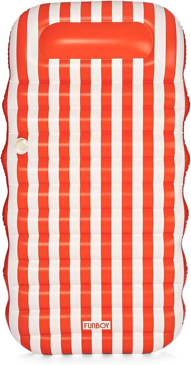 Orange & White Cabana Striped Mesh Pool Lounger Water Hammock | Built-in Pillow, 70" Pool Float, For Adults, Swimming Pool Accessories & Tanning