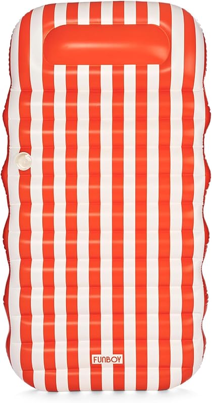 Orange & White Cabana Striped Mesh Pool Lounger Water Hammock | Built-in Pillow, 70" Pool Float, For Adults, Swimming Pool Accessories & Tanning