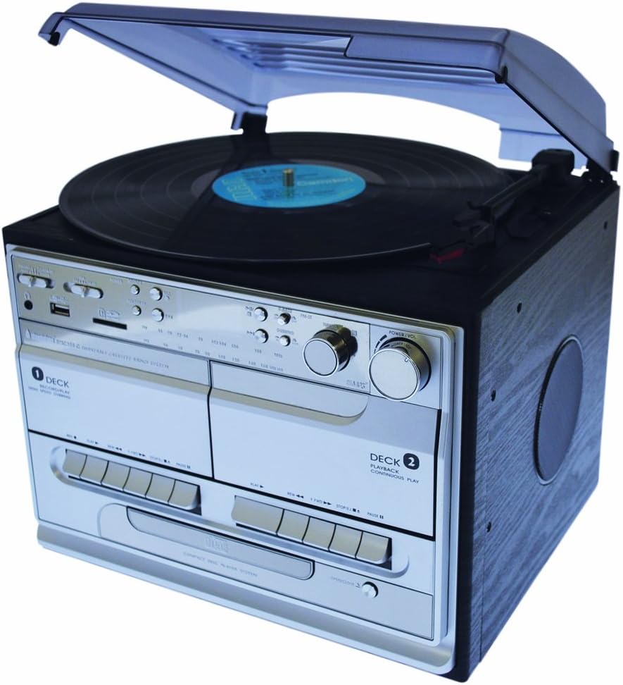 SMC386-C Compact MP3 Encoding 5in1 Music Centre | Silver | Record your LPs, Cassettes or CDs into MP3 (no PC needed!)