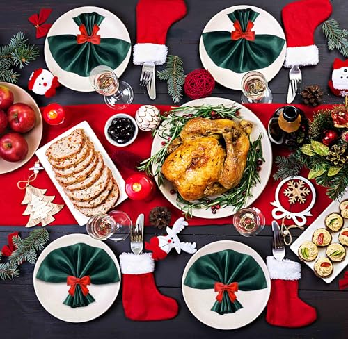 100 Pcs Christmas Paper Napkin Rings Xmas Red Bow Napkins Ring Holders Band for Home Kitchen Dinner Wedding Holiday Party Supplies Tableware Decor