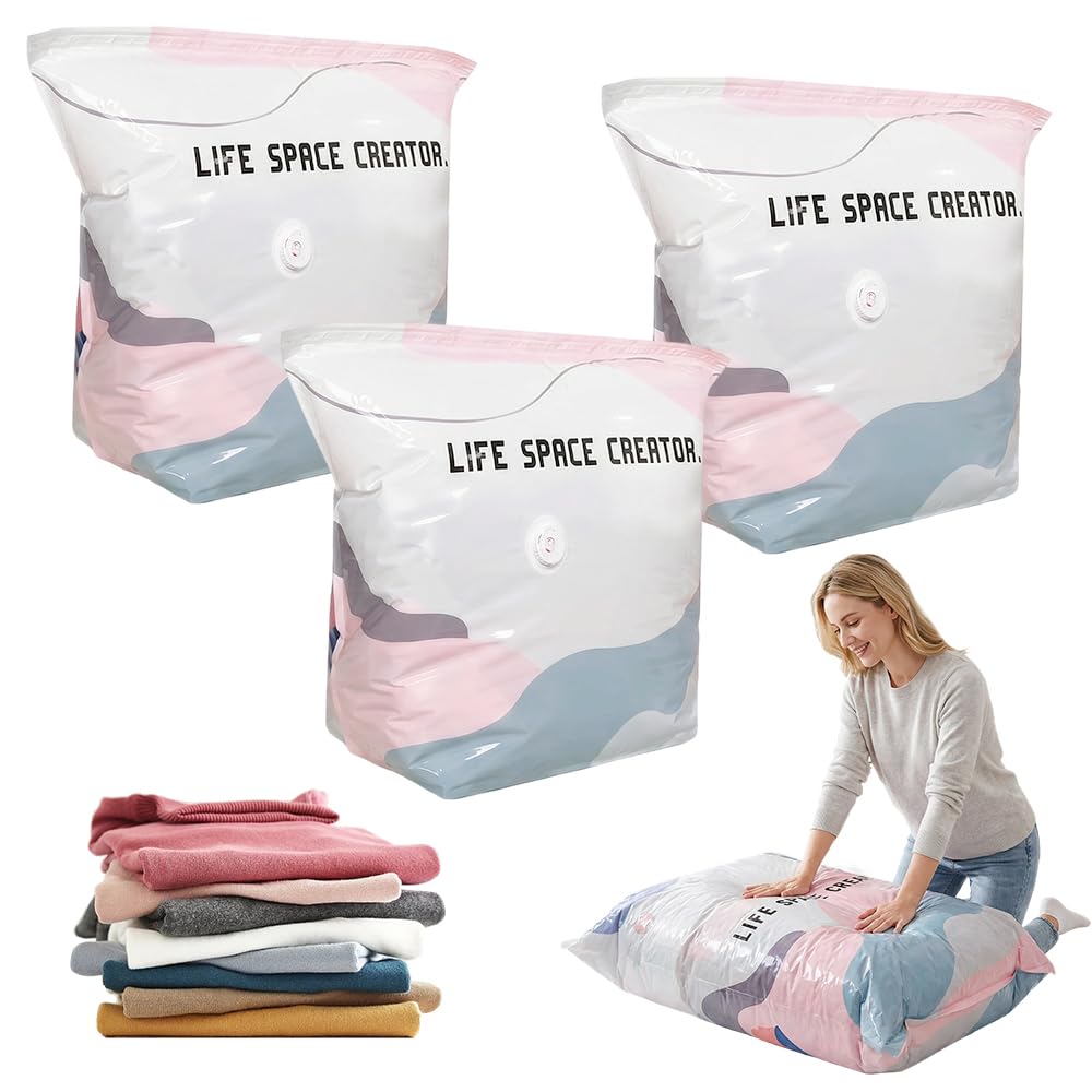 2026 New Vacuum Storage Bags No Pump Needed, Extra Large Space Saver Compression Bags for Clothes, Duvet, Comforters, Blankets & Bedding, for Home, Travel & Wardrobe (3, 70x50x30cm)