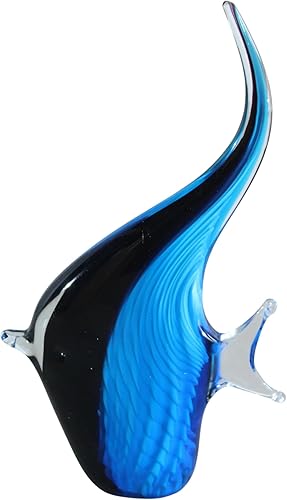 NIFAO Glass Angelfish Figurine Blue Black Hand Blown Art Decor 6" x 3" x 9"H