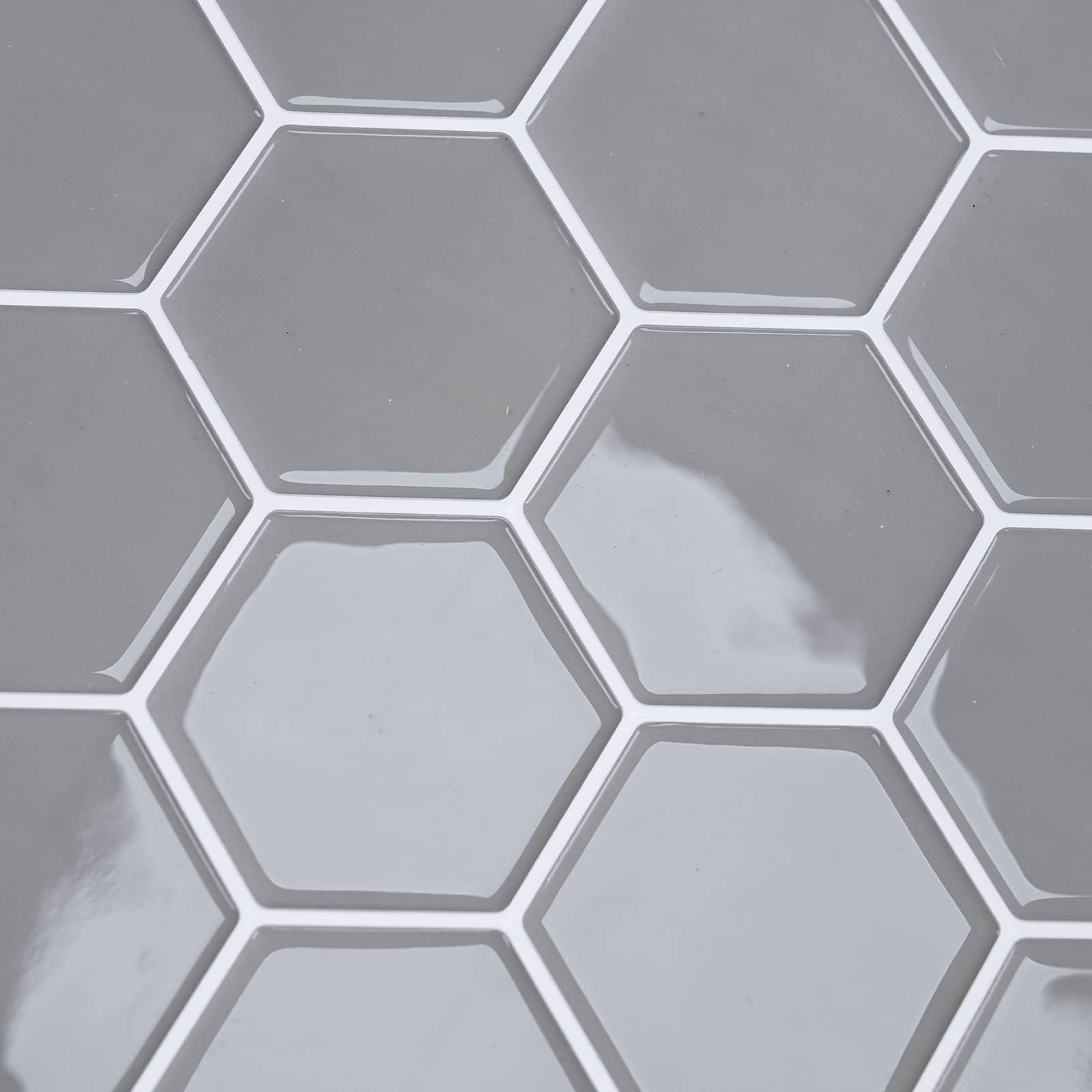Sechseckige Fliese 10 Stk Grau 30x30cm Polyurethan PET | Selbstklebend, zuschneidbar, für Küche und Bad, pflegeleicht mit feuchtem Tuch