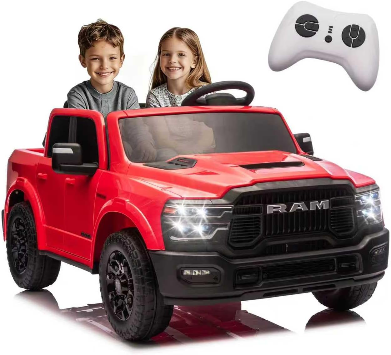 24V 160W Licensed RAM 2500 Ride on Toy for Big Kids, 2 Seater Ride On Car with Remote Controll, Ride on Truck w/4-Wheel Suspension, Truck Bed Storage, Dual-Speed Modes, Soft Start & Stop (Pink)