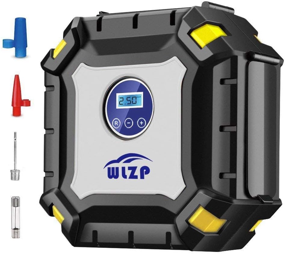 WLZP Digital Tyre Inflator Air Pump with LED Lamp Digital Pressure Gauge, 12V 100PSI Portable Tire Pump Electric Air Compressor Pump for Car SUV Motor Bike