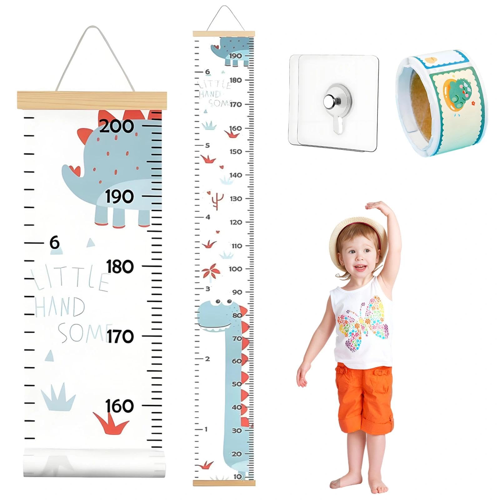 Height Chart for Kids Wooden Kids Height Wall Chart, with Height Stickers & 2PCS Hooks
