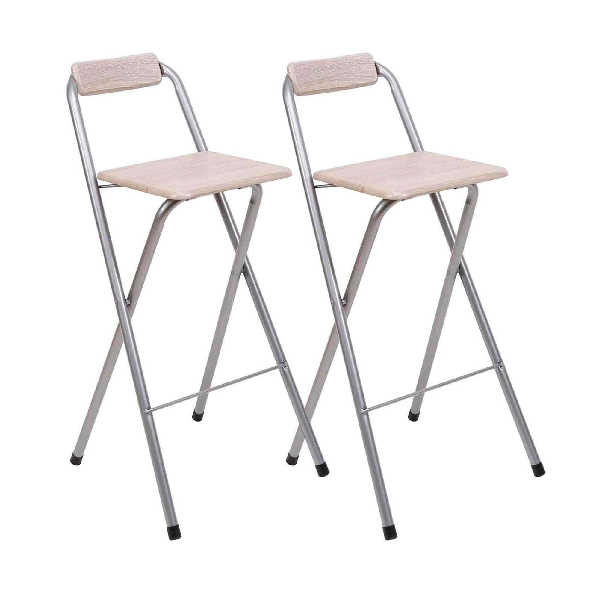 THE SECRET HOME - Pack de 2 Taburetes Plegables con Respaldo - Sillas Plegable de Metal y Madera - Decoración para el Hogar - Ideales para Cocina (Alto. 99 cm x Largo. 49 cm - Madera Clara)