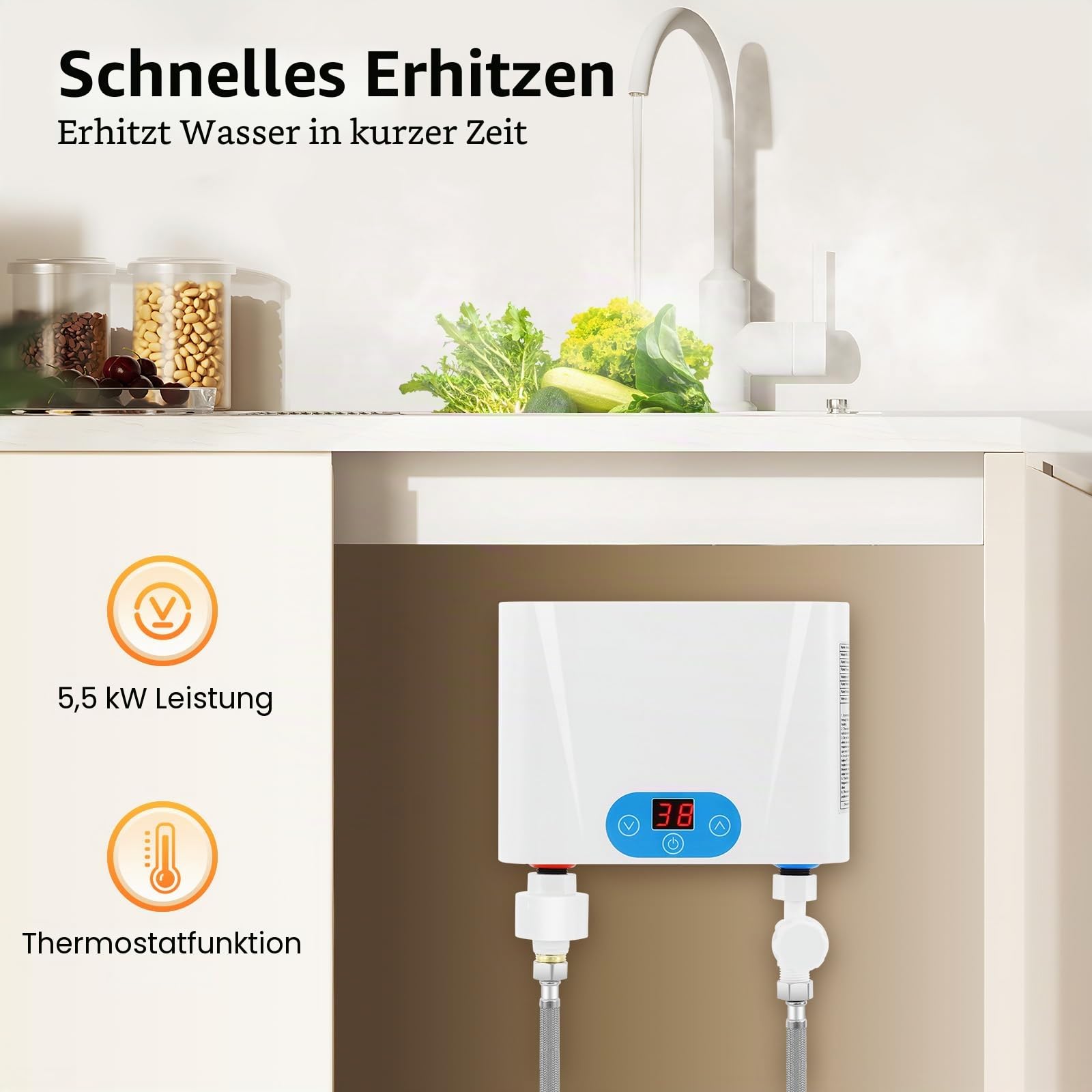 Durchlauferhitzer, 5.5KW, 220V, Untertisch, Druckfest, Wasserdicht