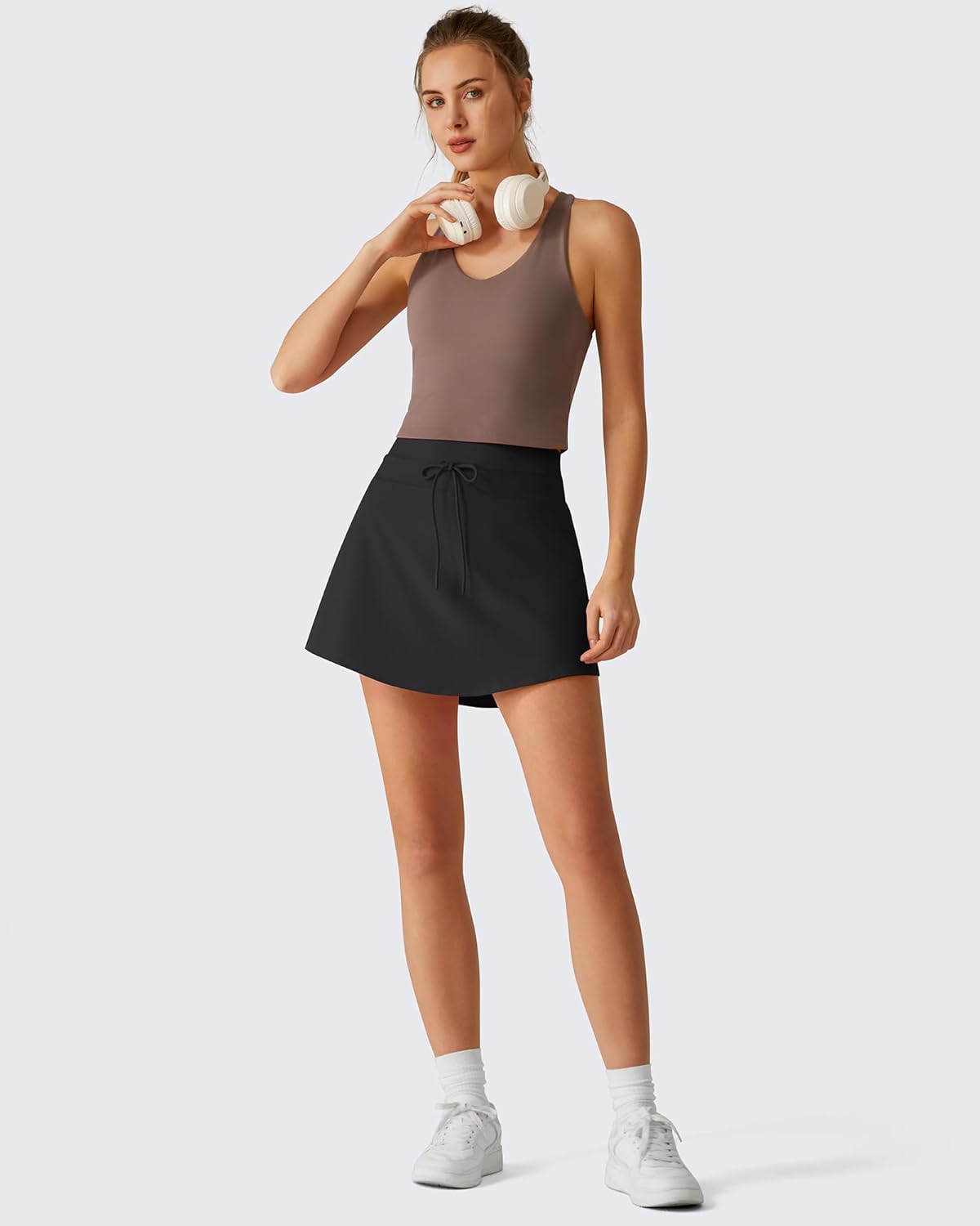 G4Free Drawstring Golf Skirts for Women - 15" Athletic Curved Hem Tennis Skort Casual Skorts Inner Shorts with Ball Pocket