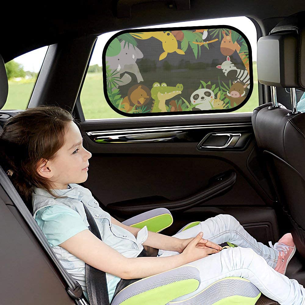 iZoeL Parasole Auto Per Bambini, 2 Pezzi Parabrezza Finestrino Laterale, Motivo Coccodrillo, Autoadesivo, 8 Ventose, Custodia, 51 x 31 cm, Universale Protezione Solare E UV