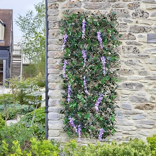 Garden Mile Purple Wisteria Leaf Trellis Panel Fence Privacy Screen for Garden Artificial Trellis Living Wall Panel Flower Expandable Trellis Privacy Fence Screening 180 x 60cm