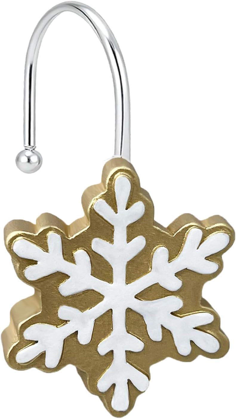 Shower Curtain Hooks Snowflake Bathroom Shower Rings,Pearl White