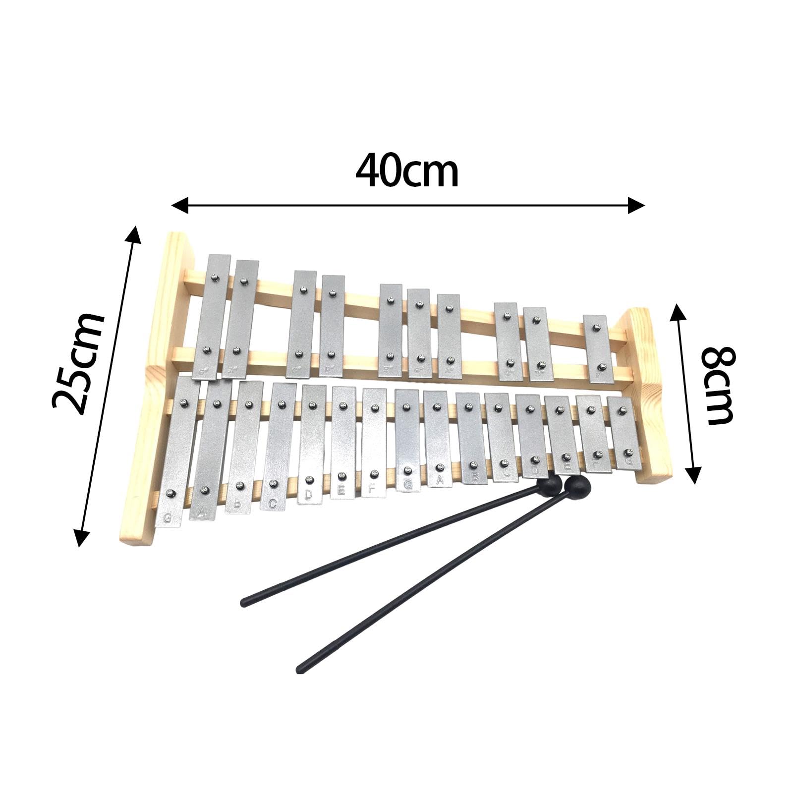 Glockenspiel Compact Professionnel à 25 Notes pour Enfants et Adultes, Cadre En Bois, Portable